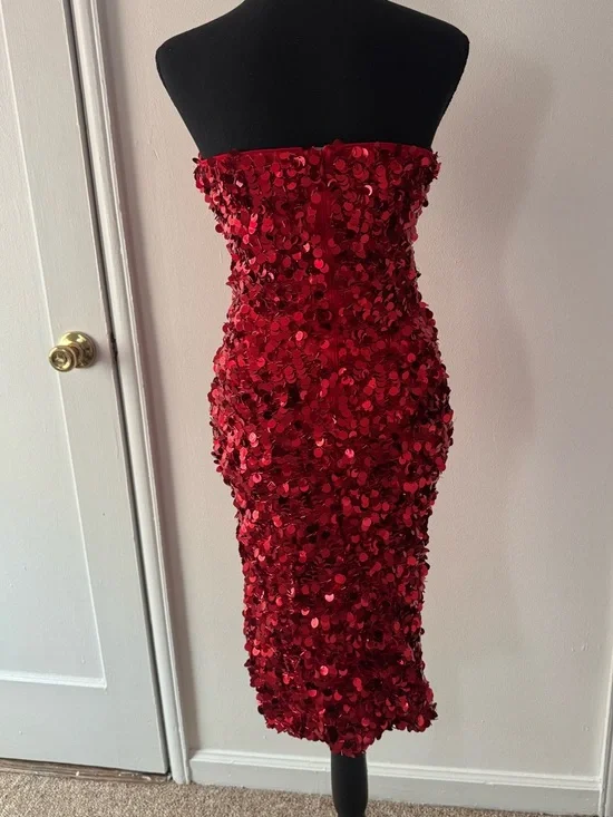 Fashion Nova Red Strapless Sequin Plunge Dress - Picture 7 of 7